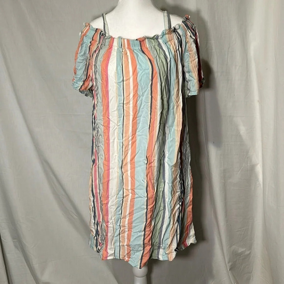 pastel striped Peyton & Parker cold shoulder mini dress size large - Picture 1 of 4